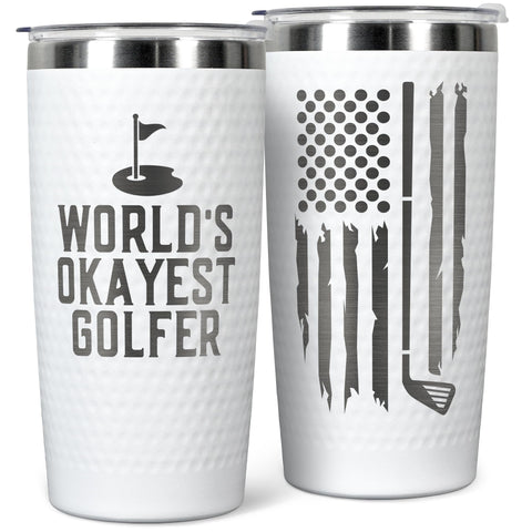 HUNIGIFT Worlds Golfer Tumbler front view, stylish golf gift for men