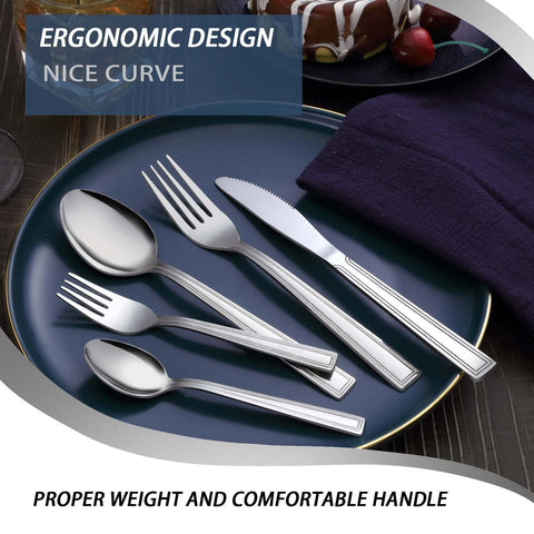 Hunnycook 60-piece set with dinner knives, robust and balanced for every bite.