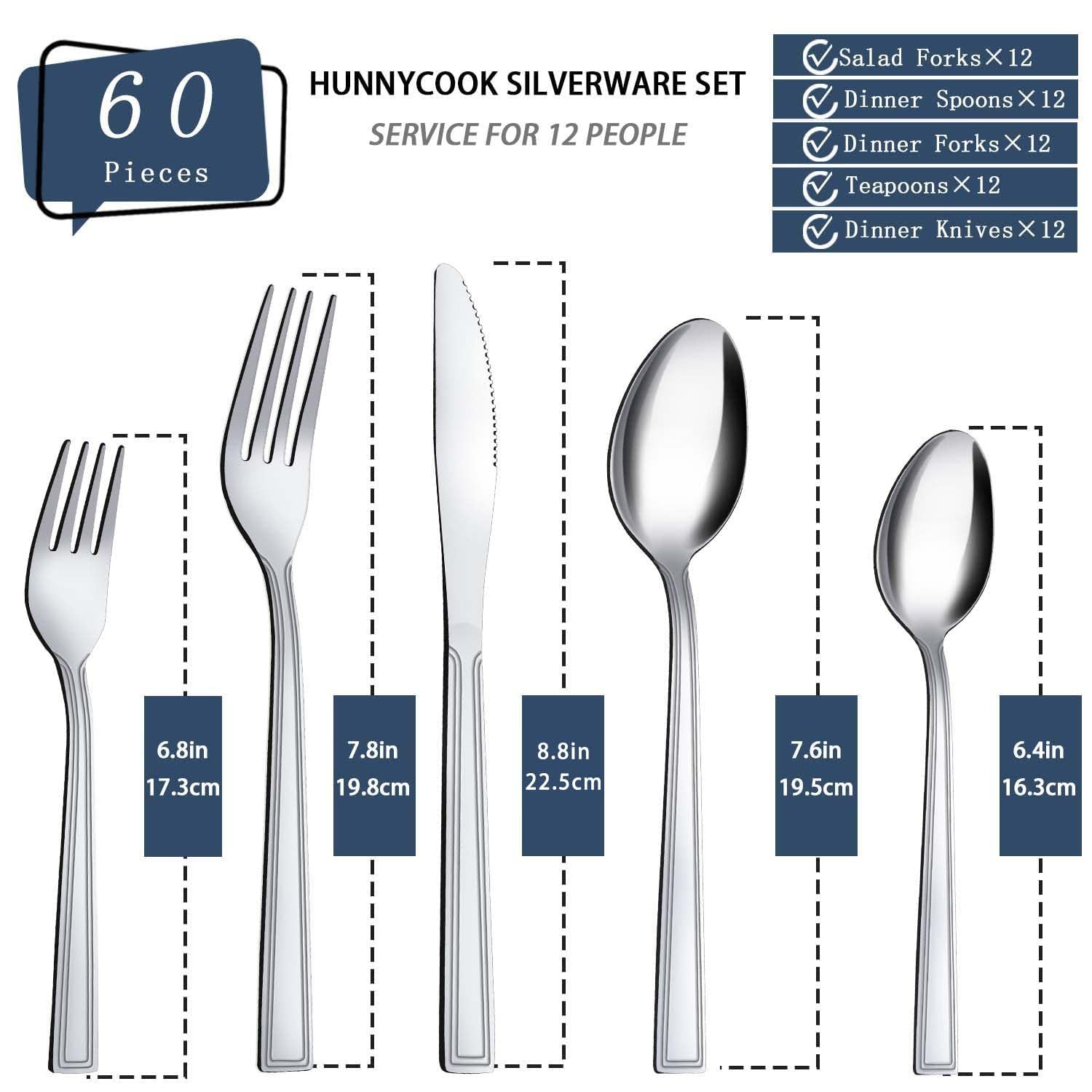 Hunnycook 60-piece set with salad forks for gatherings and casual meals.