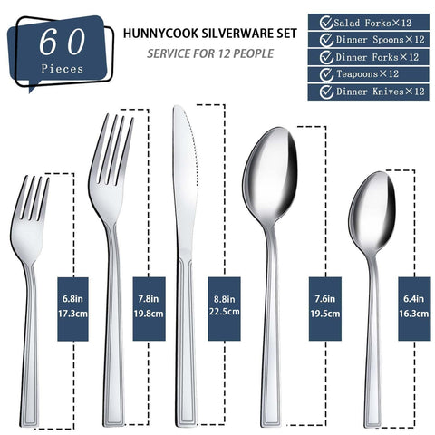Hunnycook 60-piece set with salad forks for gatherings and casual meals.