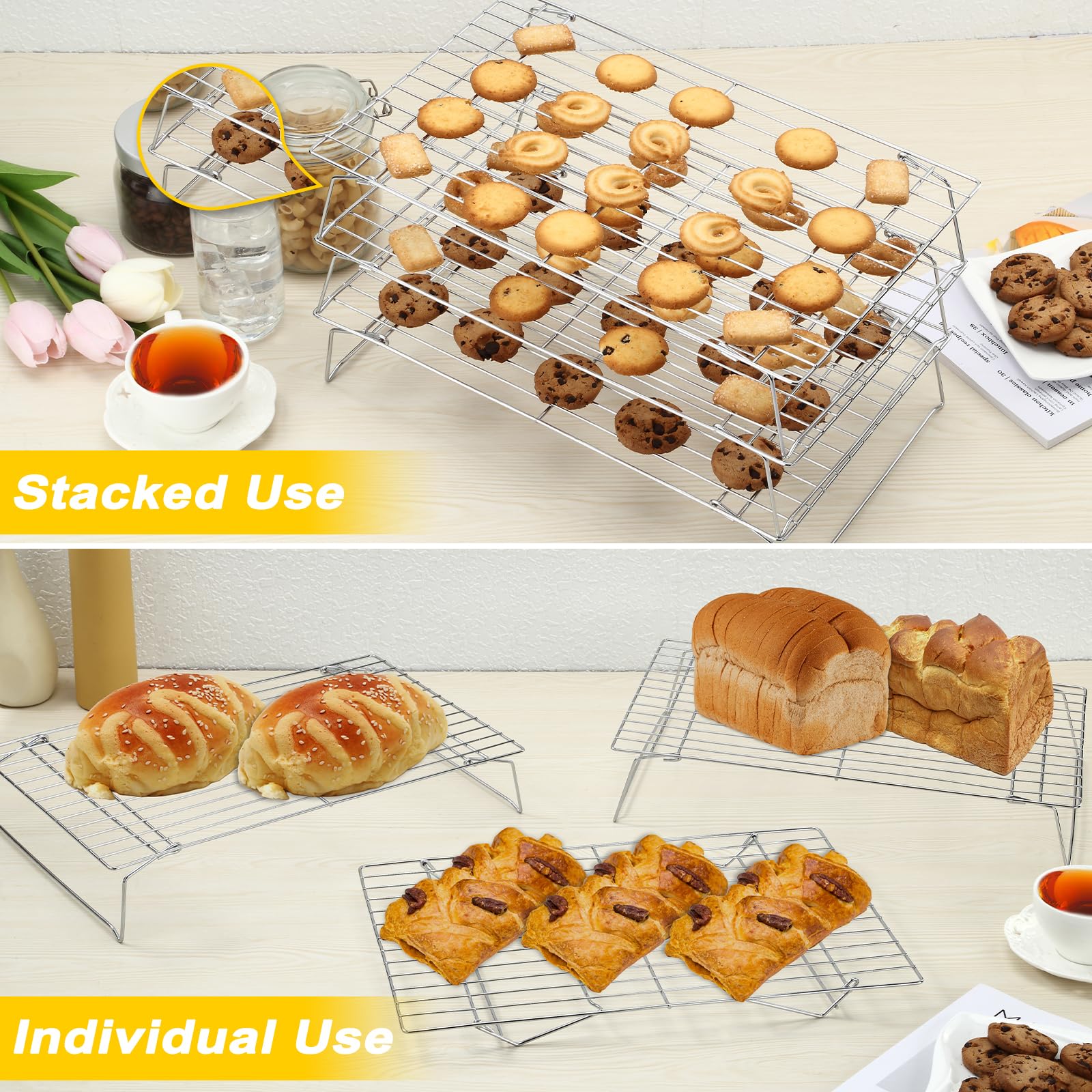 Hunnycook multi-use racks support cooling pastries or draining meats.