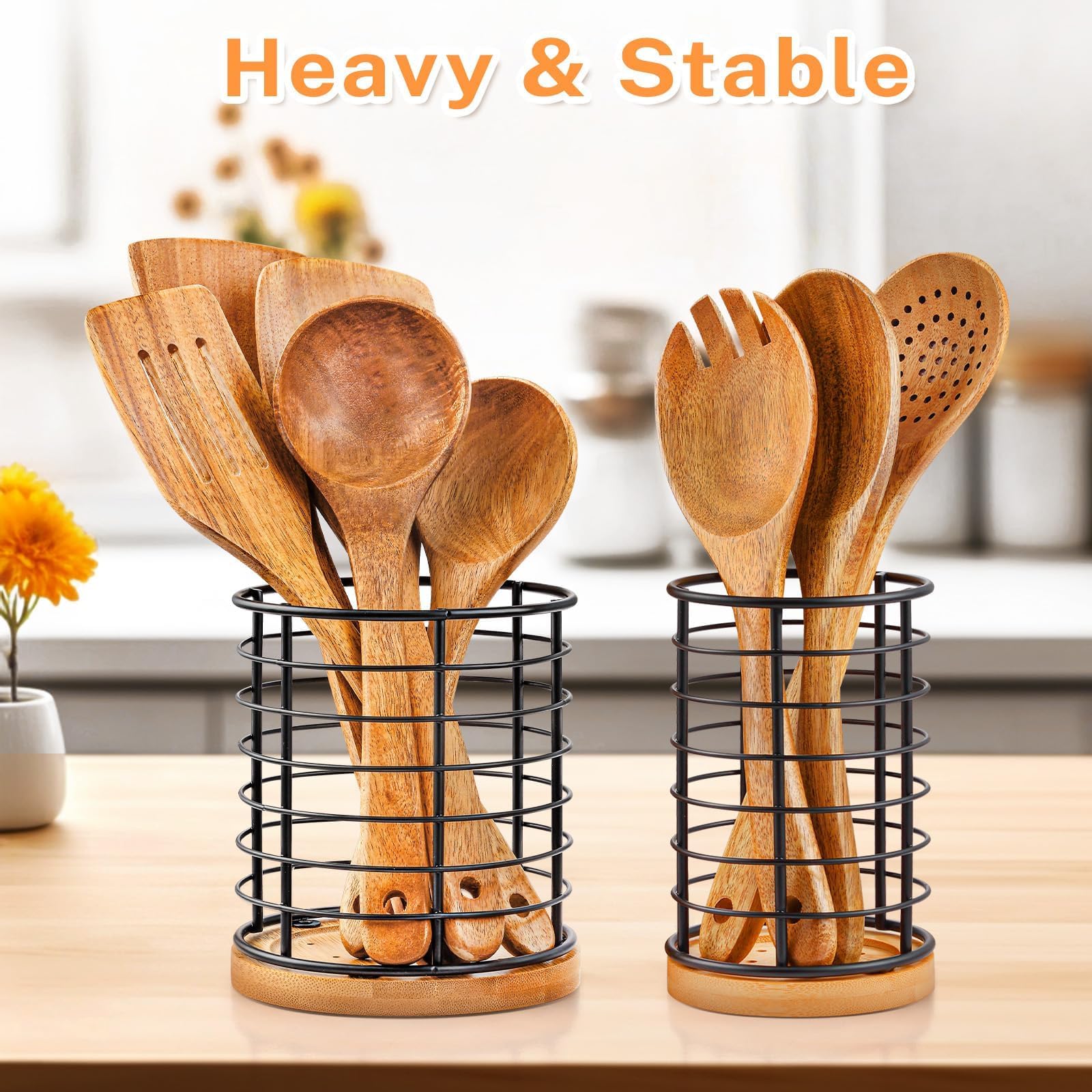 Hunnycook sturdy tip-resistant design stabilizes heavy utensils