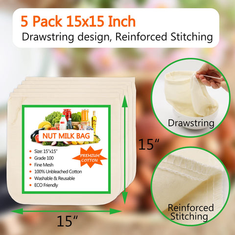 Huppar cheesecloth bag multi-use for straining almond milk yogurt or juice.