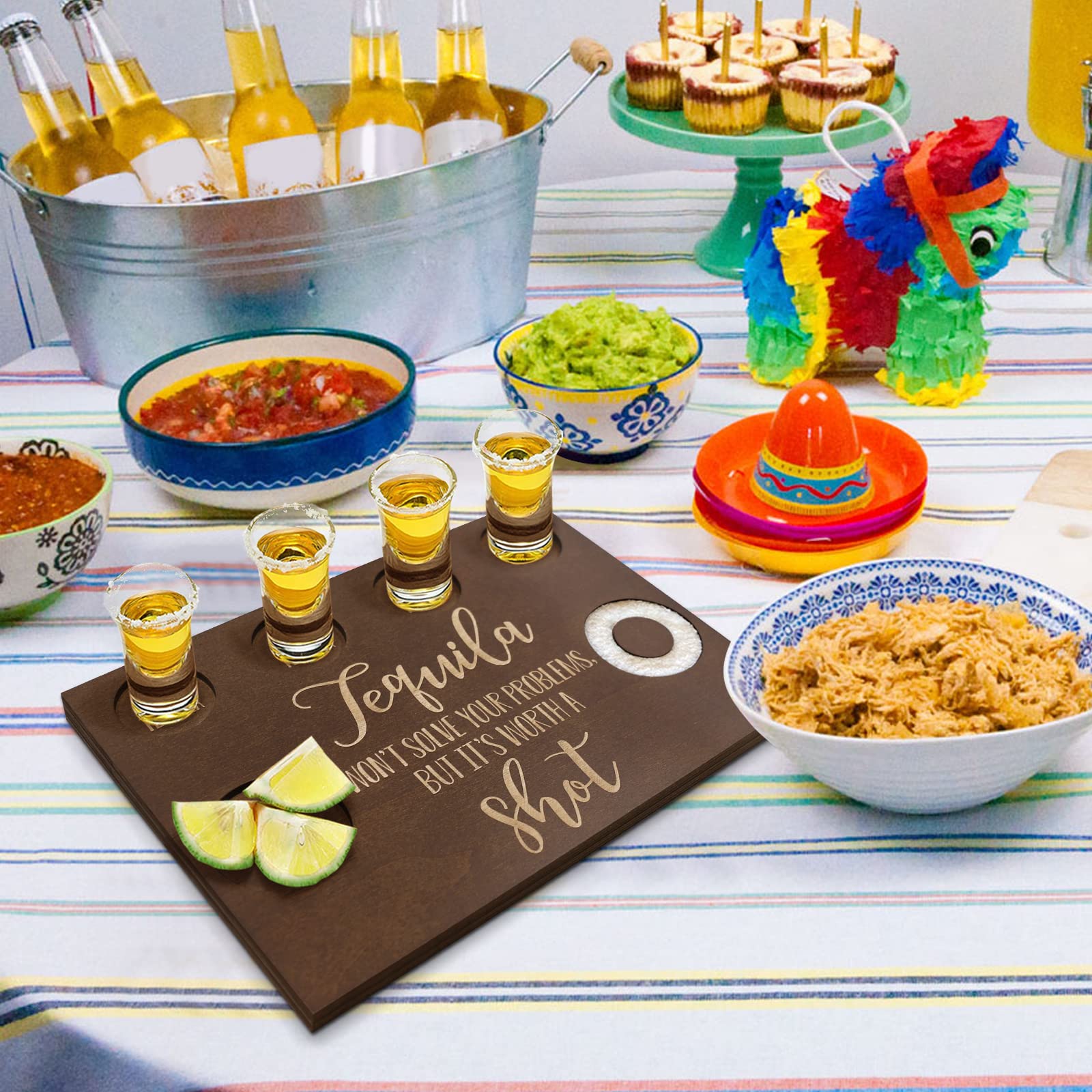 Huray Rayho shot-serving tray keeps limes, salt, and shots organized.