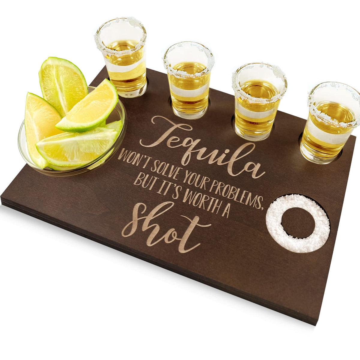 Huray Rayho tequila shot board with glass holder for stylish home entertaining.