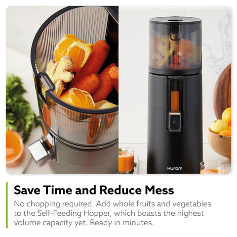 Hurom H400 gauge window shows juice color as it fills