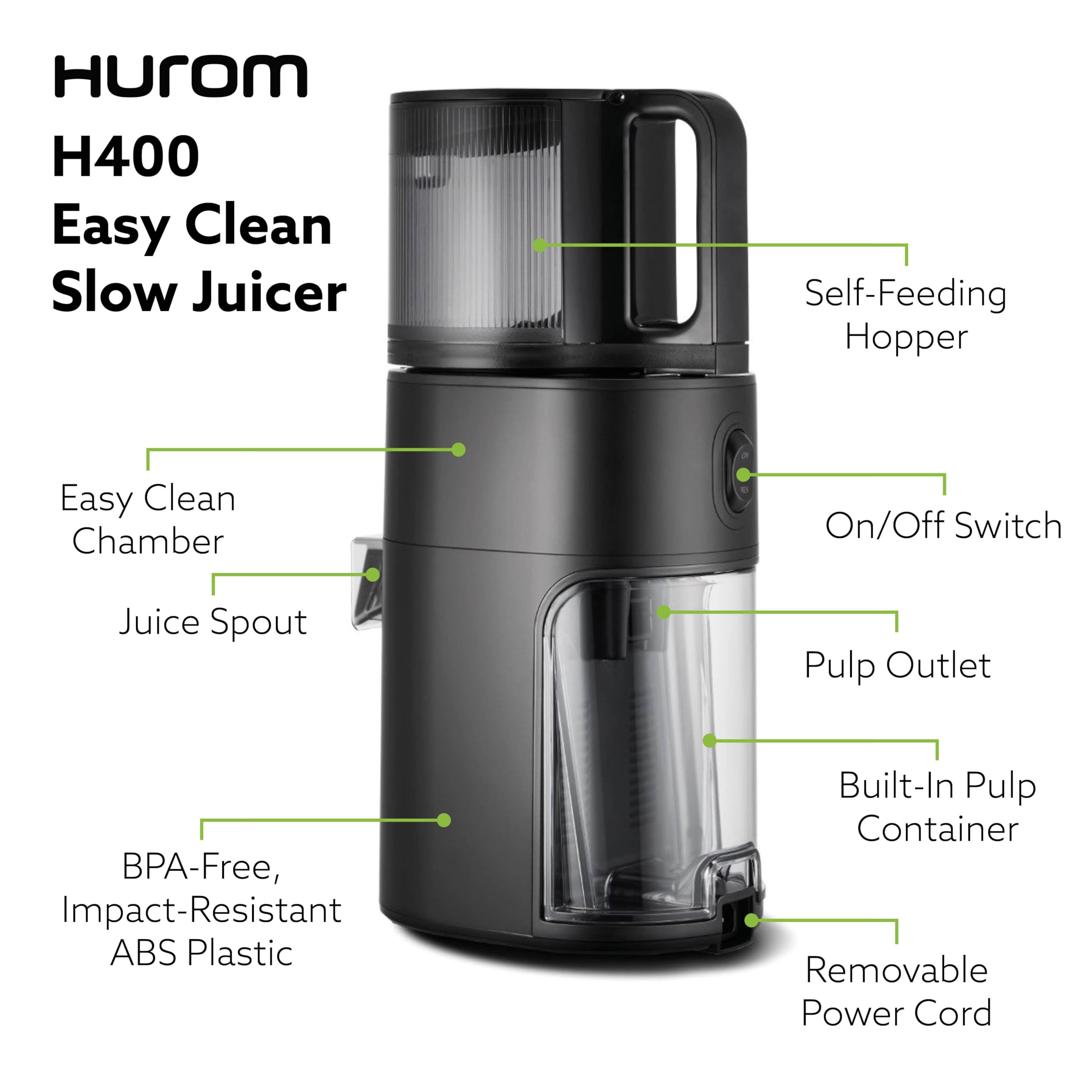Hurom H400 versatile juicing design for greens, citrus, and beets
