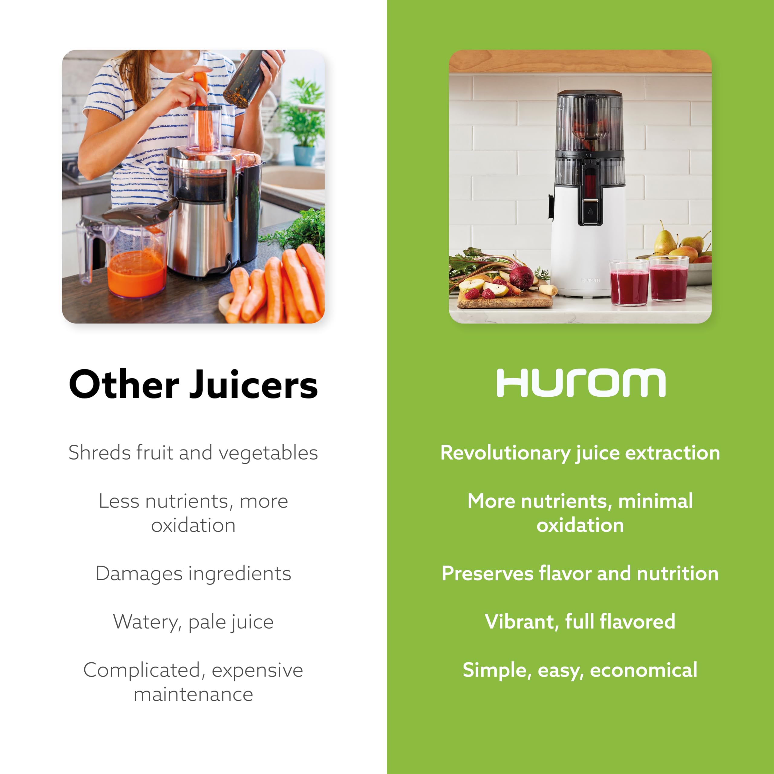 Hurom H70 front gauge window shows juice level at a glance.