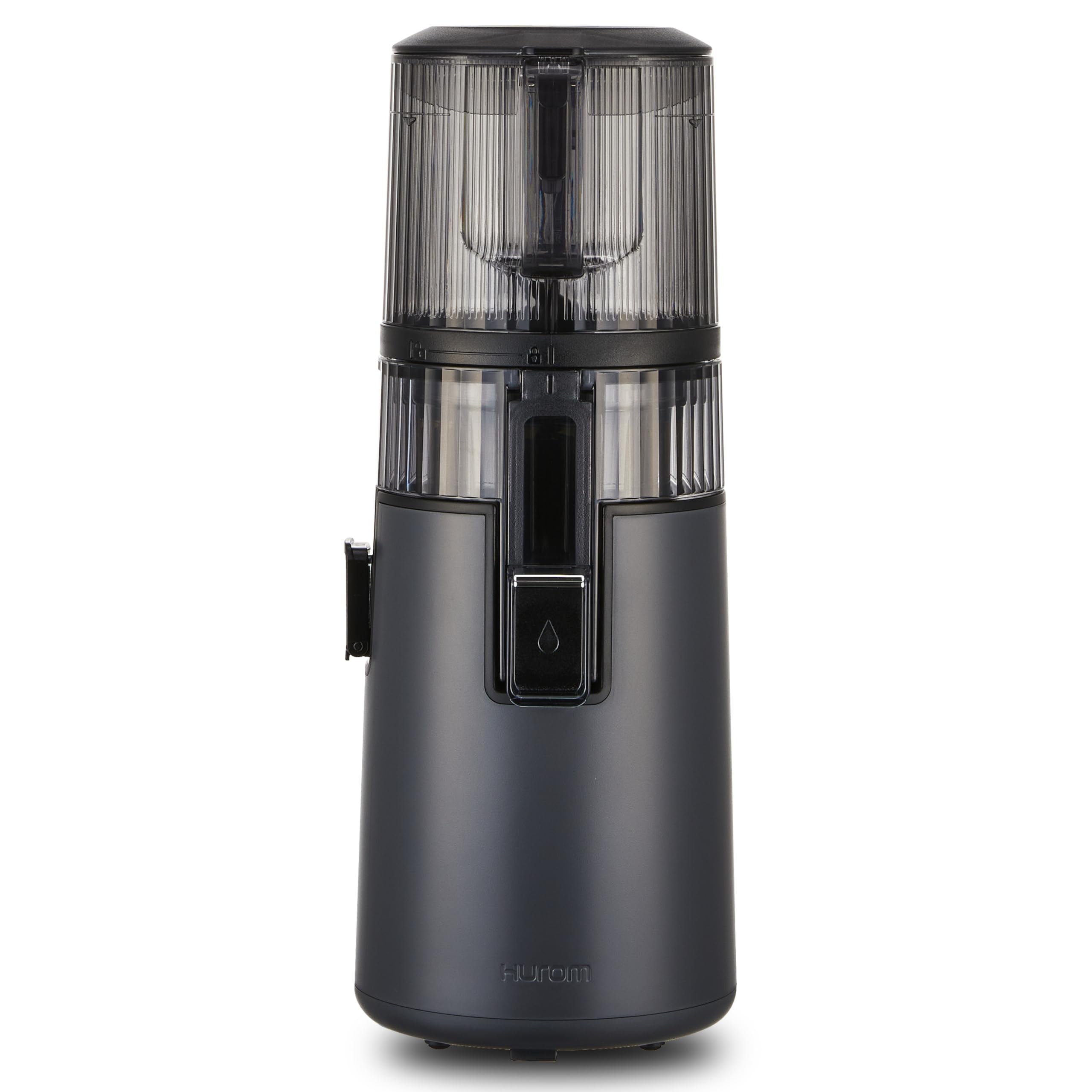 Hurom H70 front view in black, compact design for small kitchens.