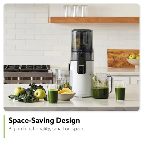 Hurom H70 self-feeding hopper reduces prep time during juicing.