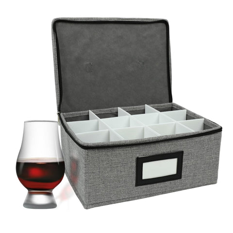 HURZMORO storage box with 12 compartments keeps Glencairn glasses organized and protected
