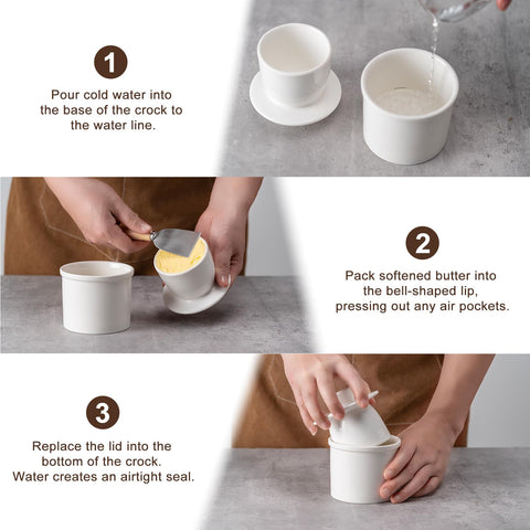 Husfunov butter crock on the counter enhances decor while keeping butter accessible