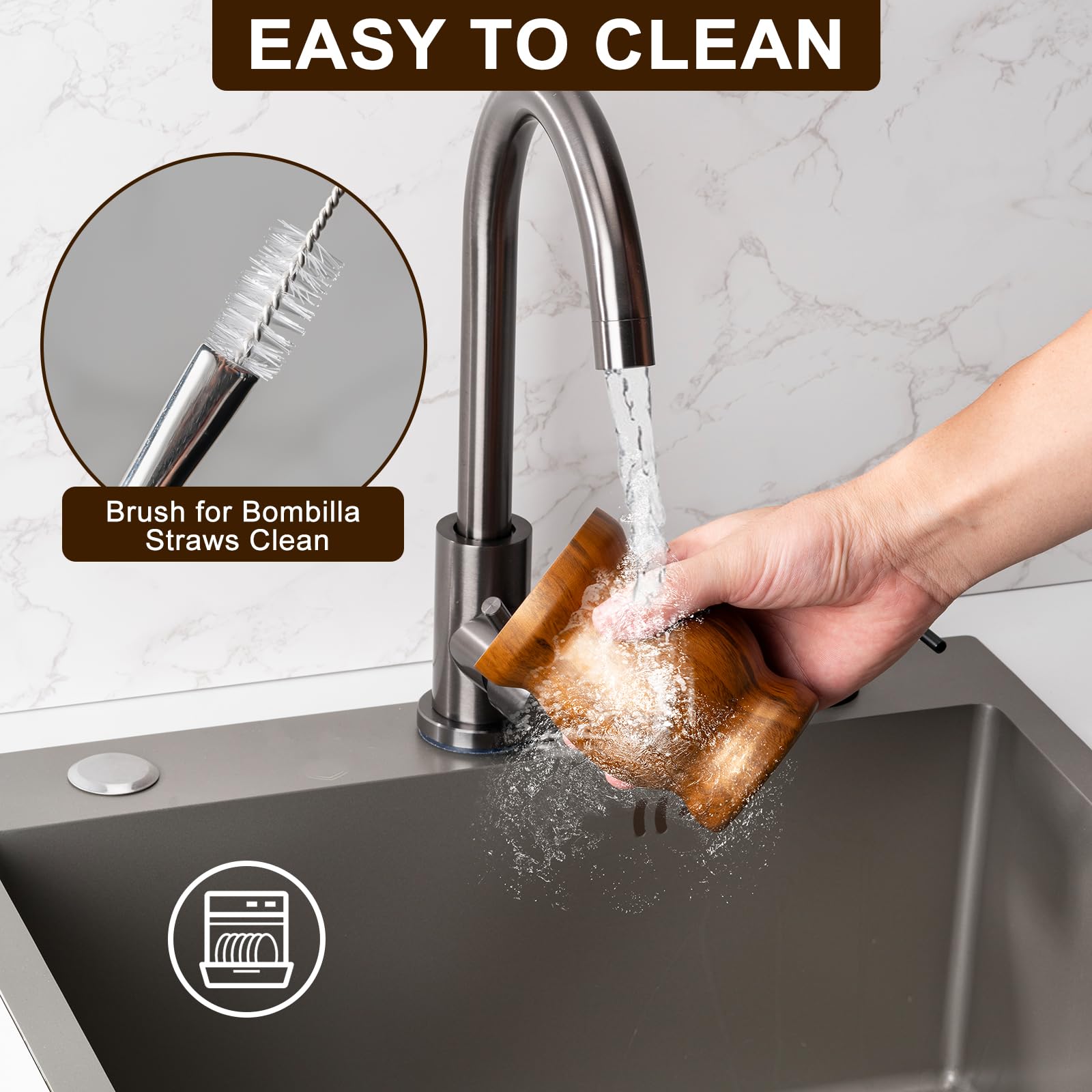 Husfunov cleaning brush helps maintain gourd and stainless parts.