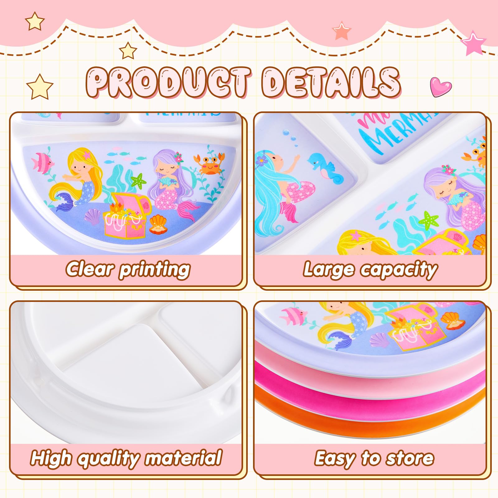 Hushee cat pattern divided plate keeps foods separate for picky eaters
