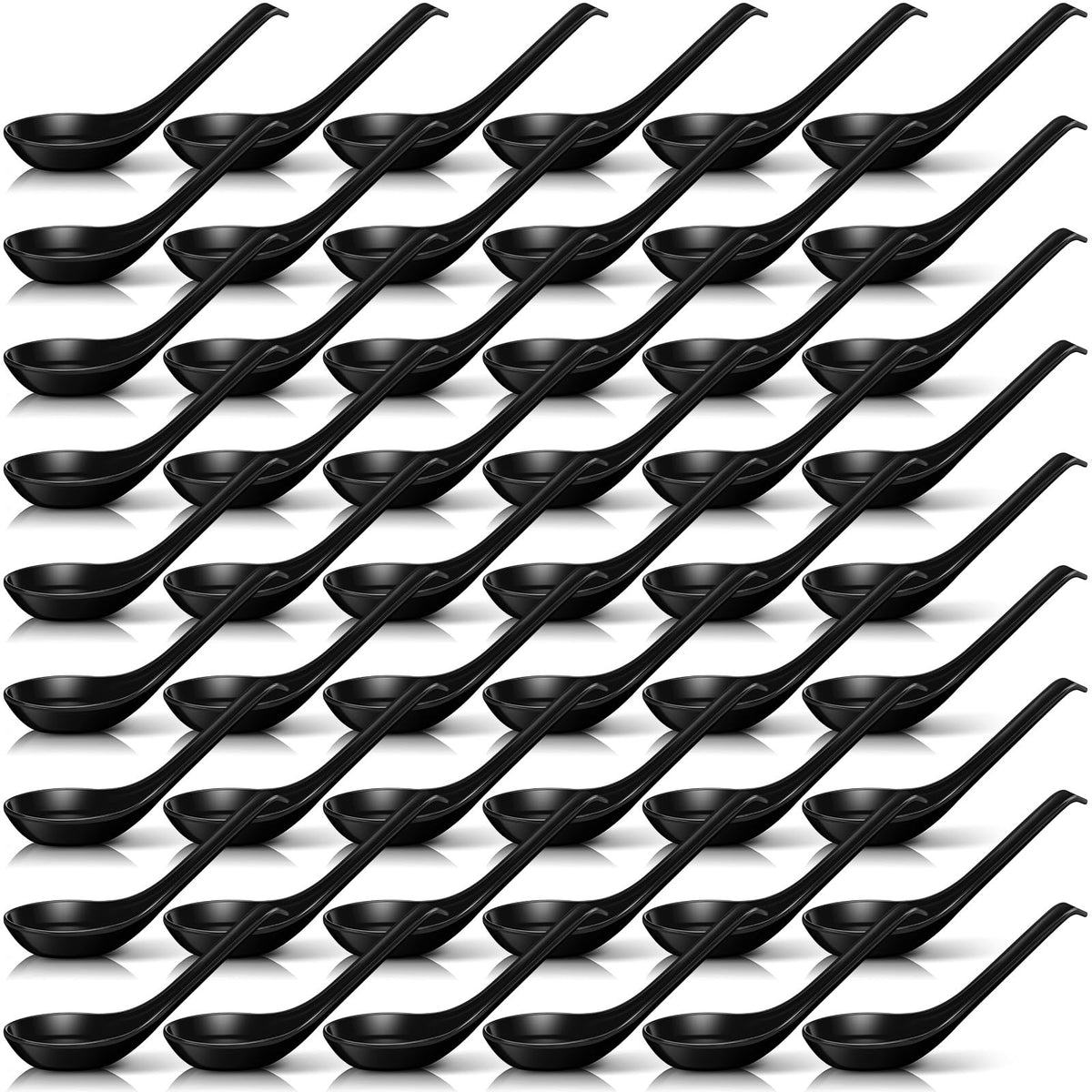 Hushee black Asian soup spoons in a 100-pack ideal for events and restaurant use