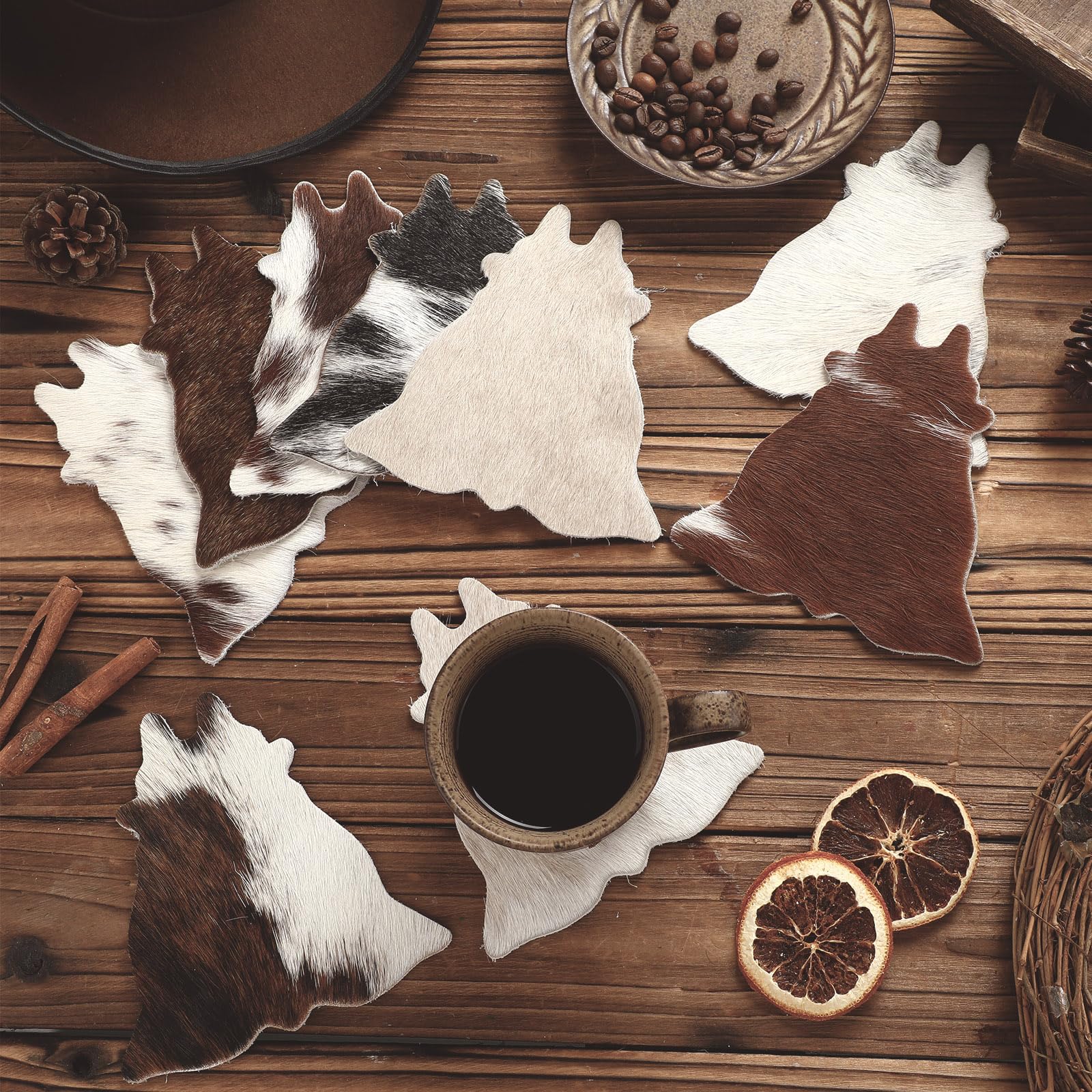 Hushee cowhide coaster with glass emphasizes everyday elegance