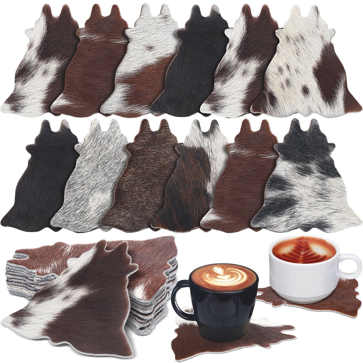 Hushee cowhide round coaster protecting surfaces from water rings
