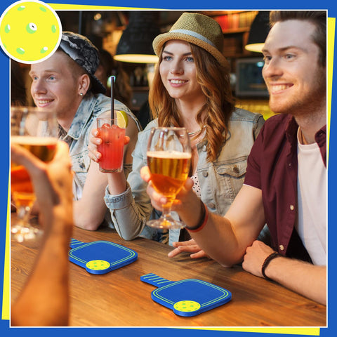 Hushee Dinkball blue pine wood coaster set offers portable style for outdoor picnics.