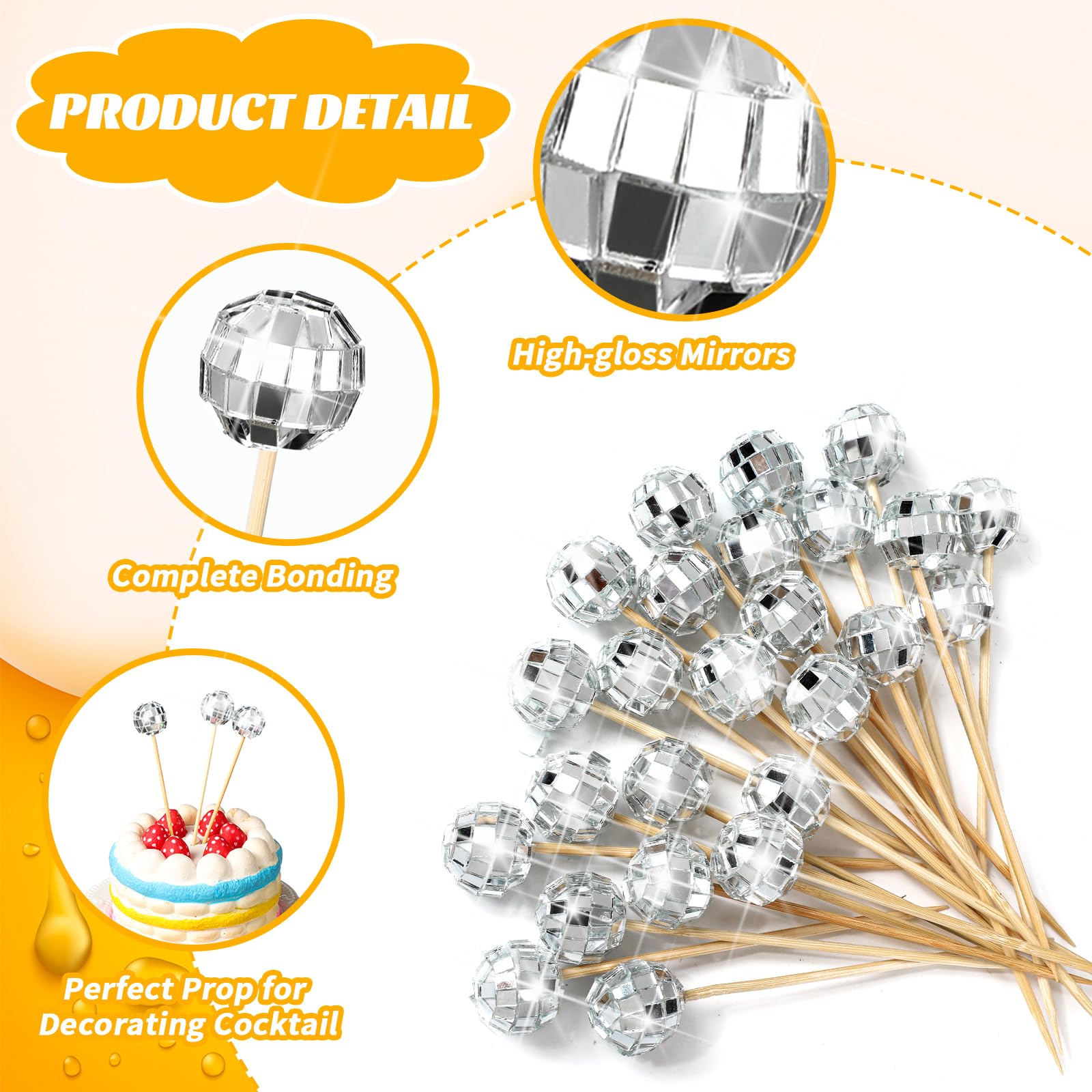 Hushee disco ball toothpicks ideal for desserts and fruit garnishes