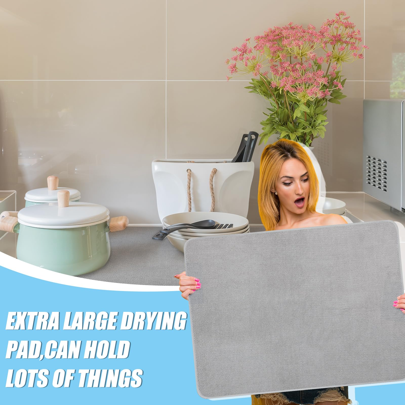 Hushee gray dish drying mat is easy to clean and air dry