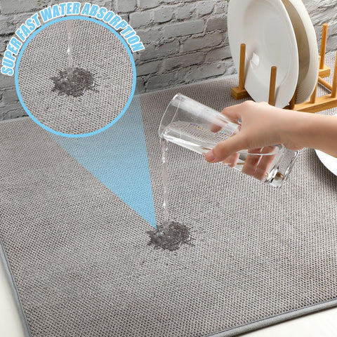 Hushee gray mat laid flat to dry pots, pans, and dishes