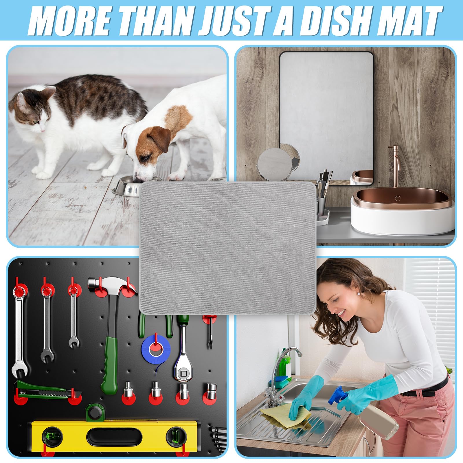 Hushee gray dish drying mat folded for cabinet storage