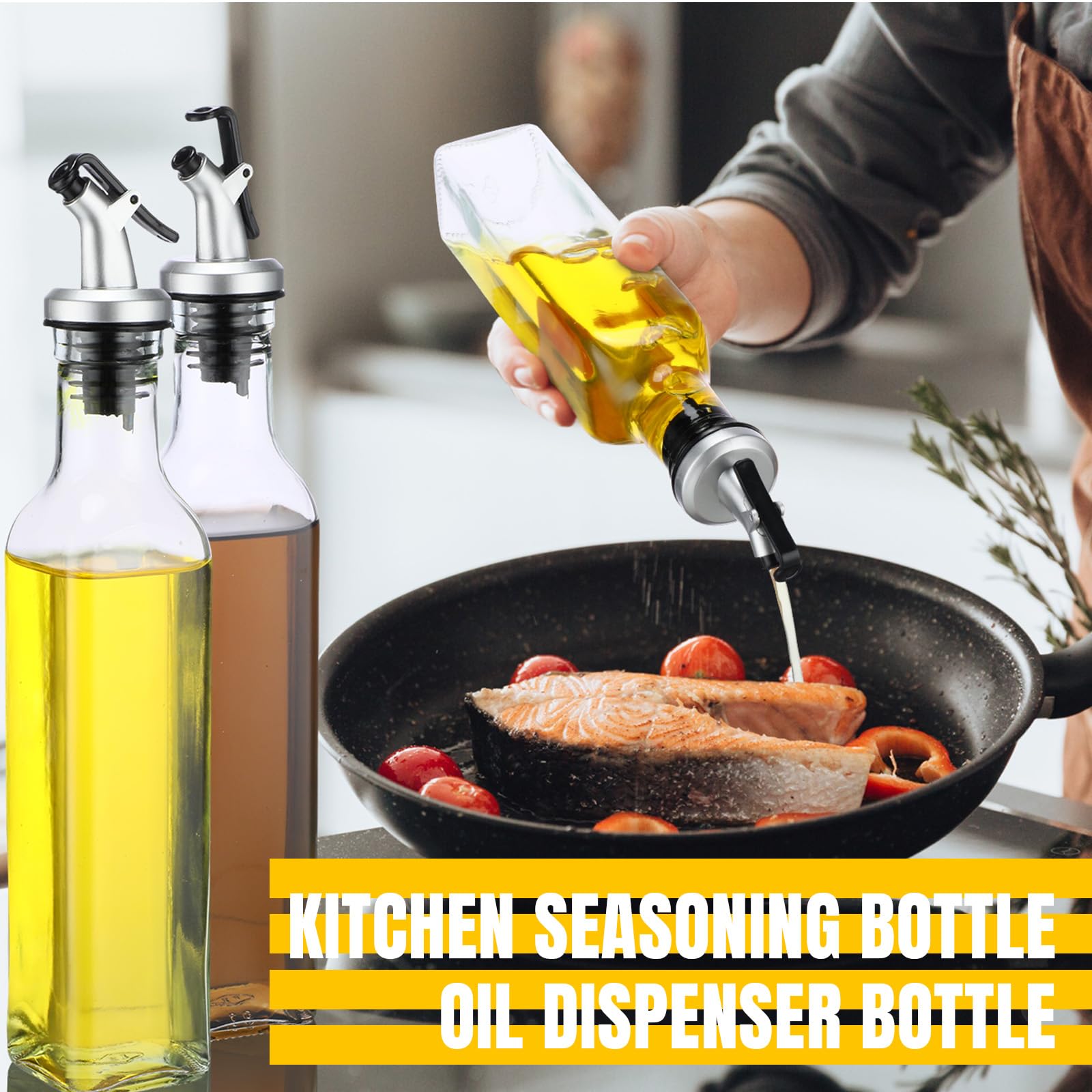Hushee kitchen countertop display keeps oils accessible and visually appealing.