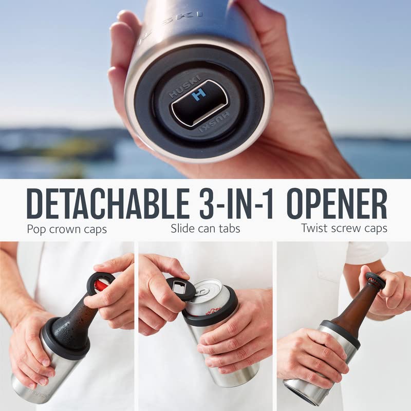 Huski Beer Cooler 2.0 detachable 3-in-1 opener included for easy access.