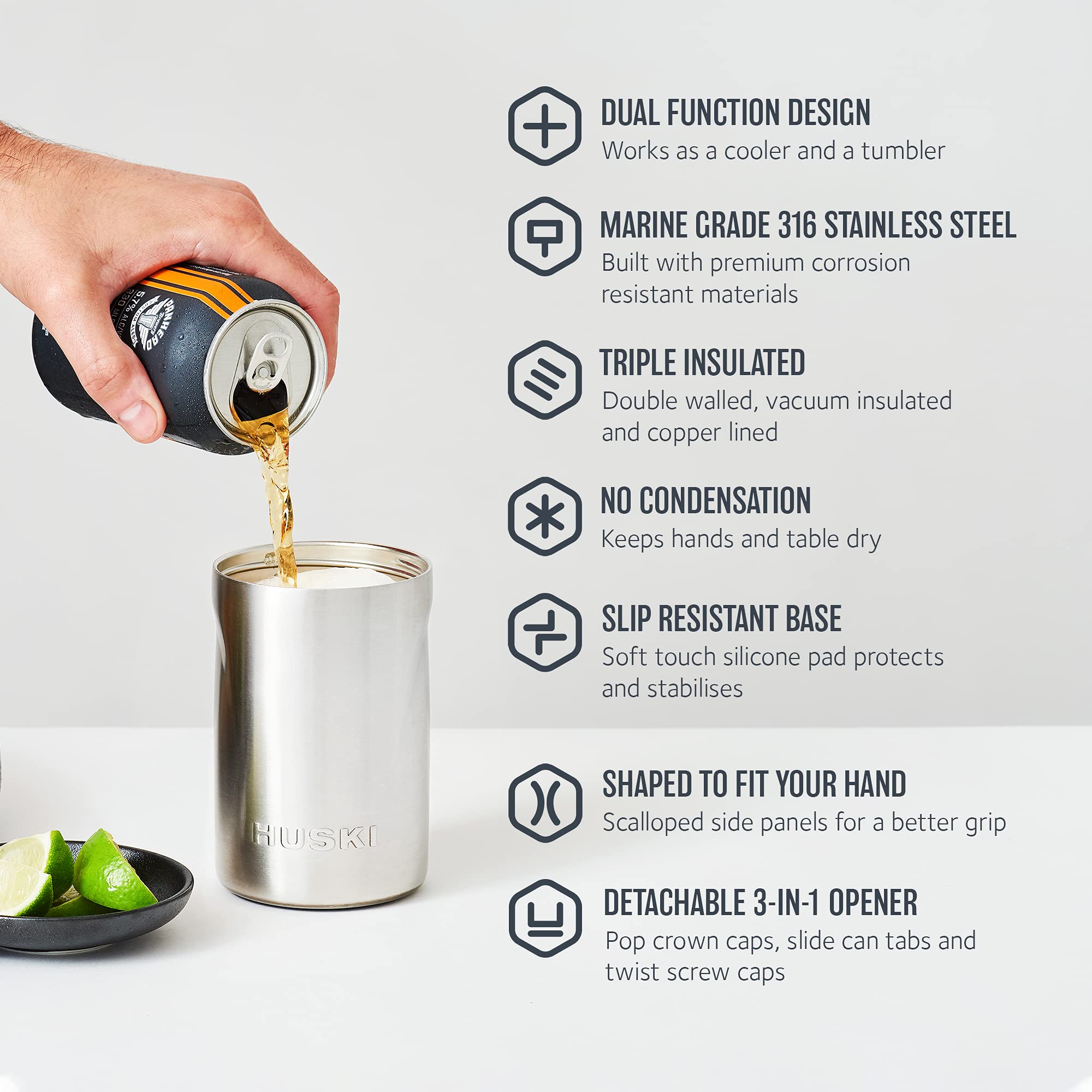 Huski Beer Cooler 2.0 internal lift helps position cans for sipping.