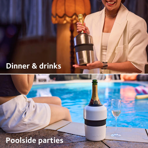 Huski Champagne Chiller stainless steel with copper lining for efficiency.