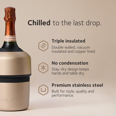 Huski Champagne Chiller stay-dry design prevents condensation on hands and surfaces.