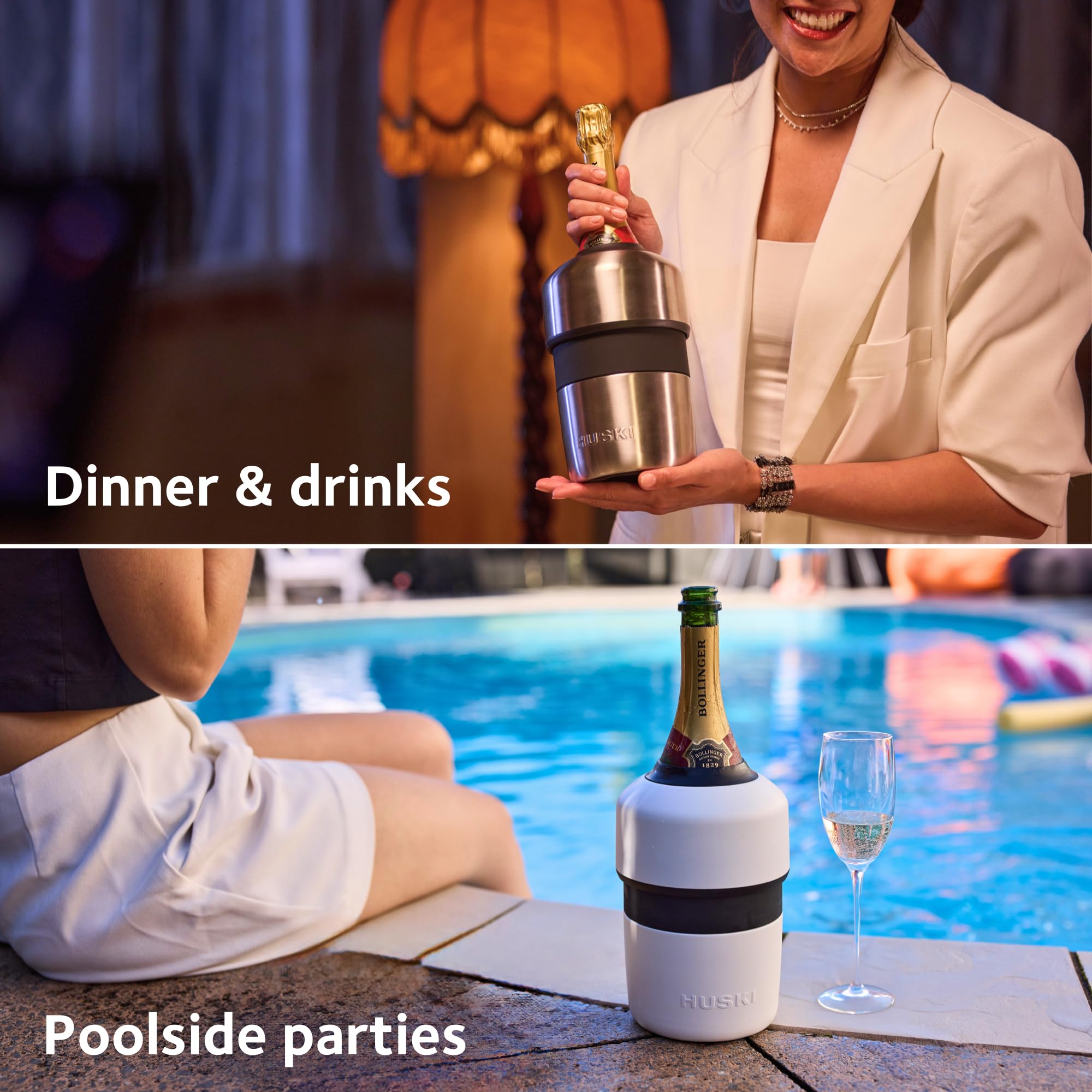Huski Champagne Chiller stay-dry design prevents moisture on hands and surfaces