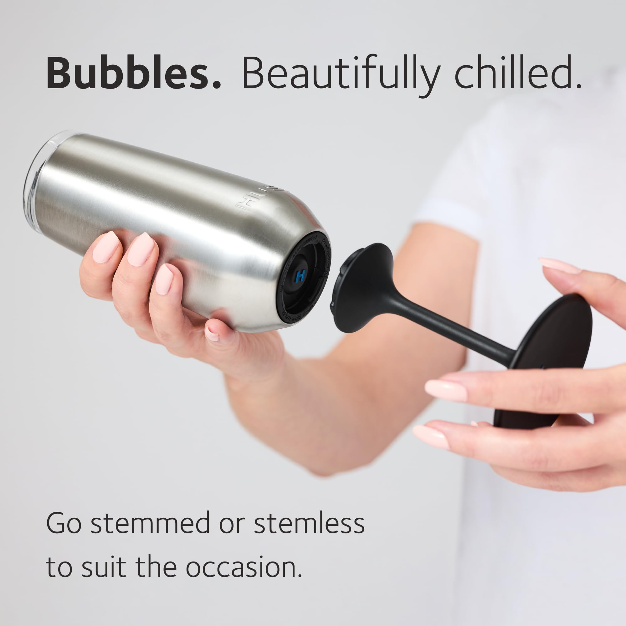 Huski champagne flute with EasySlider lid prevents spills and debris