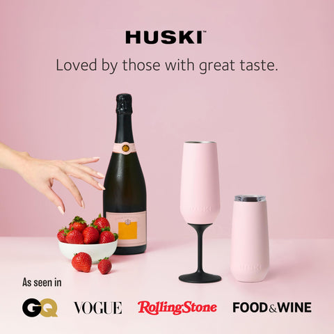 Huski champagne flute showing non-scratch base protecting surfaces during use