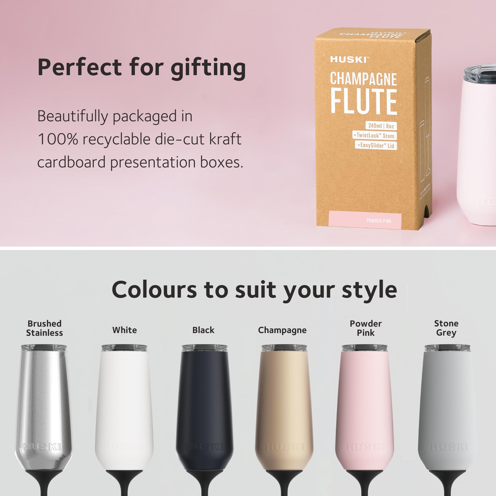 Huski champagne flute resists condensation and protects surfaces