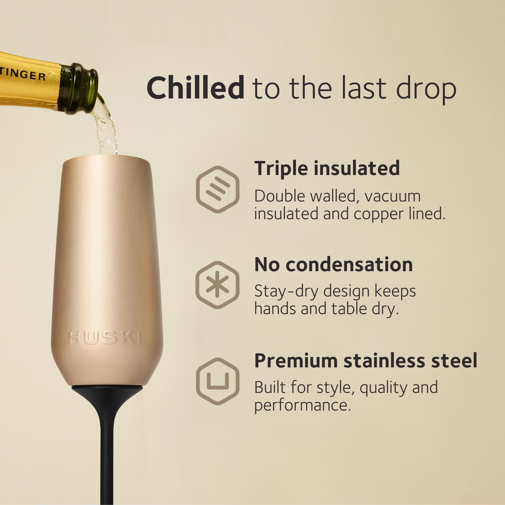 Huski triple-insulated champagne flute keeps bubbly cold longer