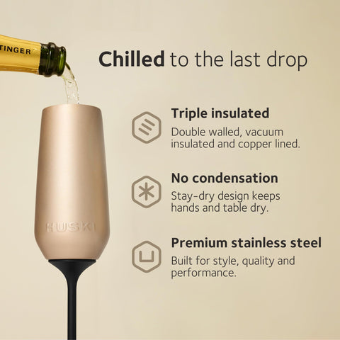 Huski triple-insulated champagne flute keeps bubbly cold longer