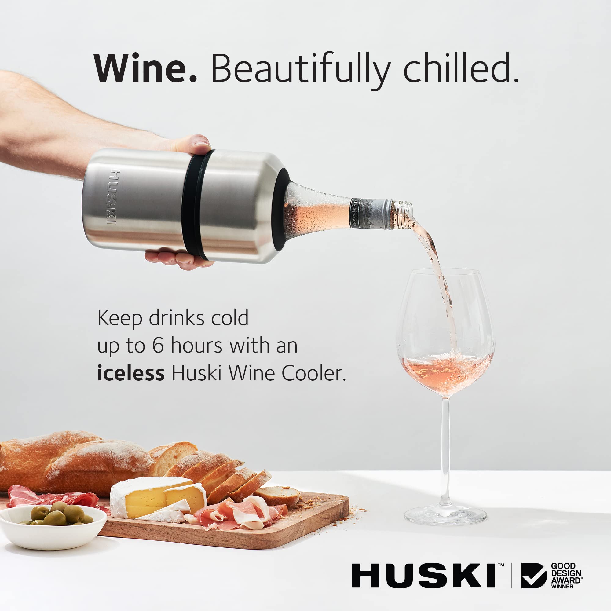 Huski Wine Chiller bottle-inside-adjustable-height demonstrates secure fit for various bottles