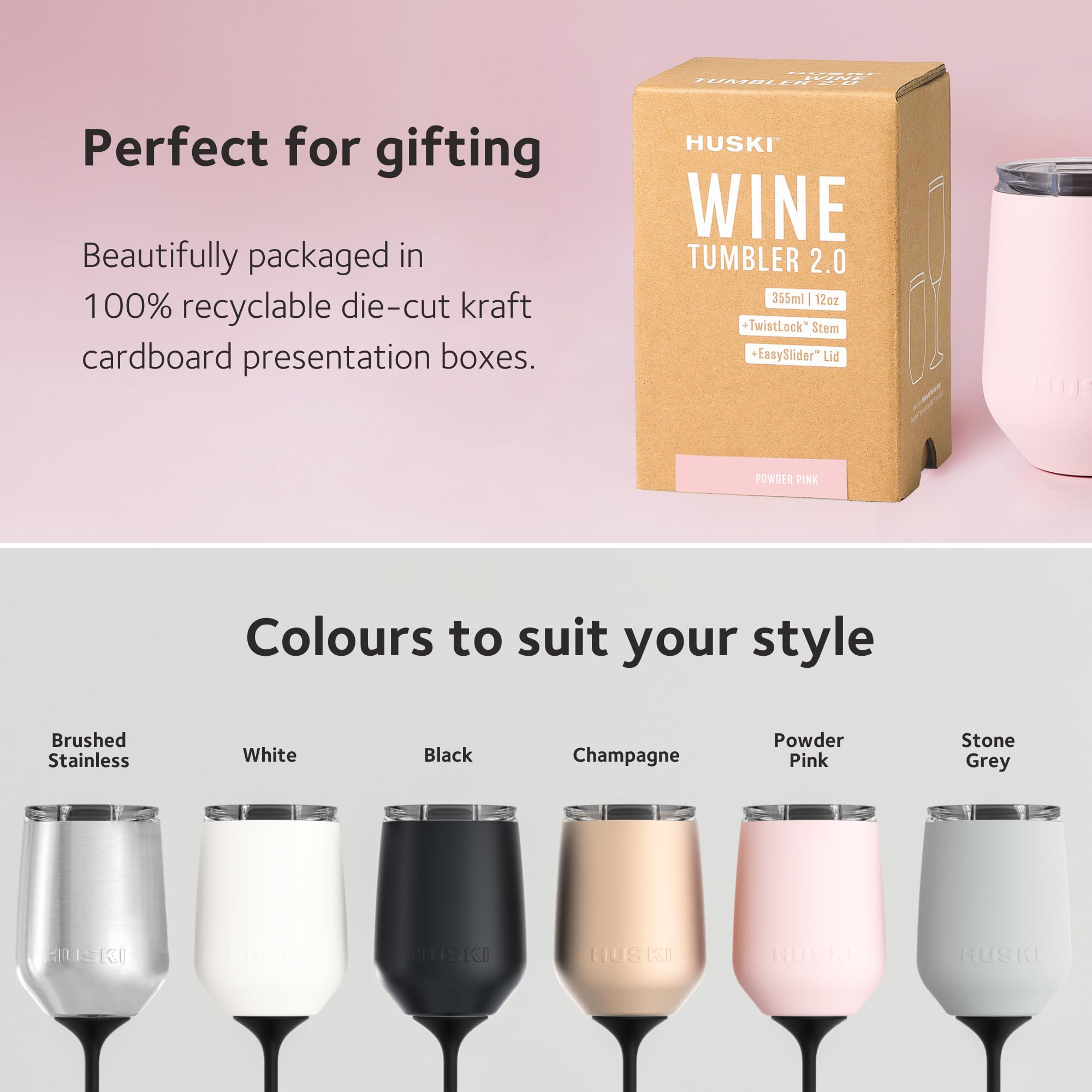 Huski Wine Tumbler 2.0 stay-dry exterior protects hands and surfaces.