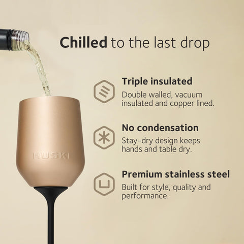 Huski Wine Tumbler 2.0 triple insulation keeps beverages cooler longer.