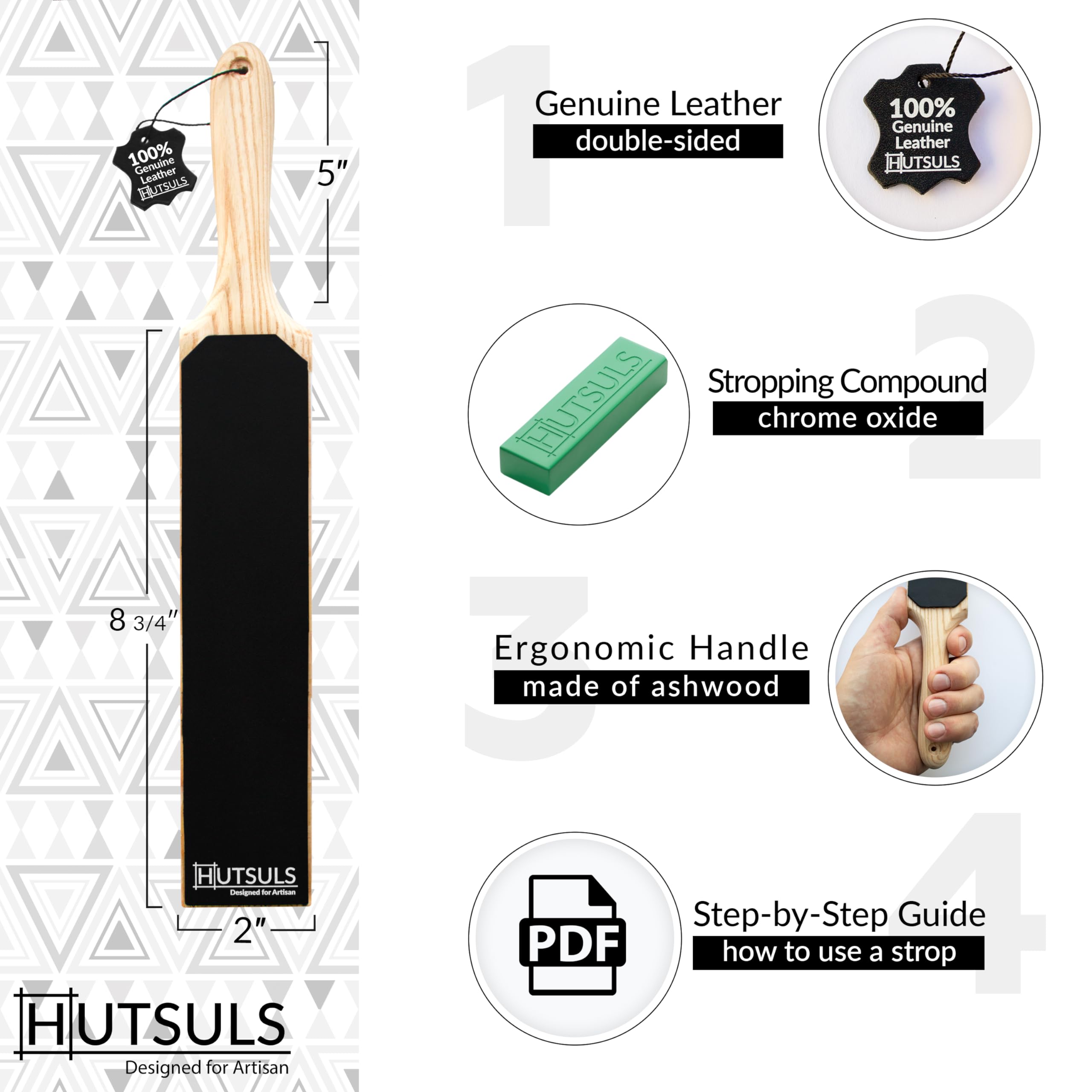 Hutsuls strop paddle with ergonomic handle for comfortable sharpening sessions