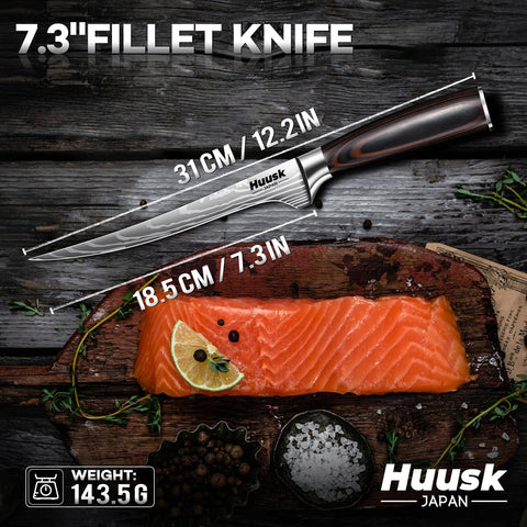 Lightweight, balanced Huusk knife supports precise control during delicate tasks.