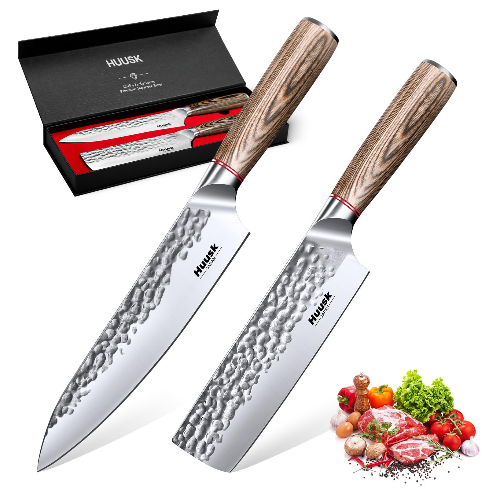 Huusk 8-inch chef knife with precise edge for versatile slicing.