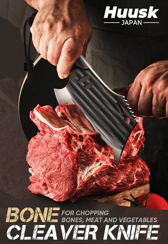 Huusk bone cleaver with sheath ready for safe storage