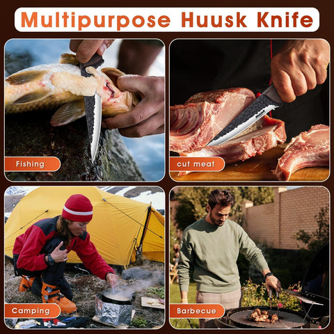 Premium high carbon steel Huusk knife offers sharpness and edge retention