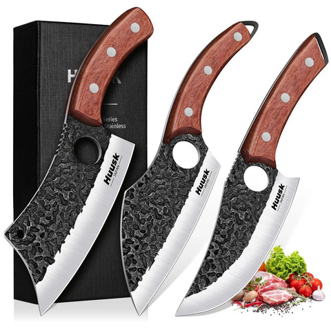 Huusk butcher knife with 6.2-inch blade for bone cutting and heavy prep.