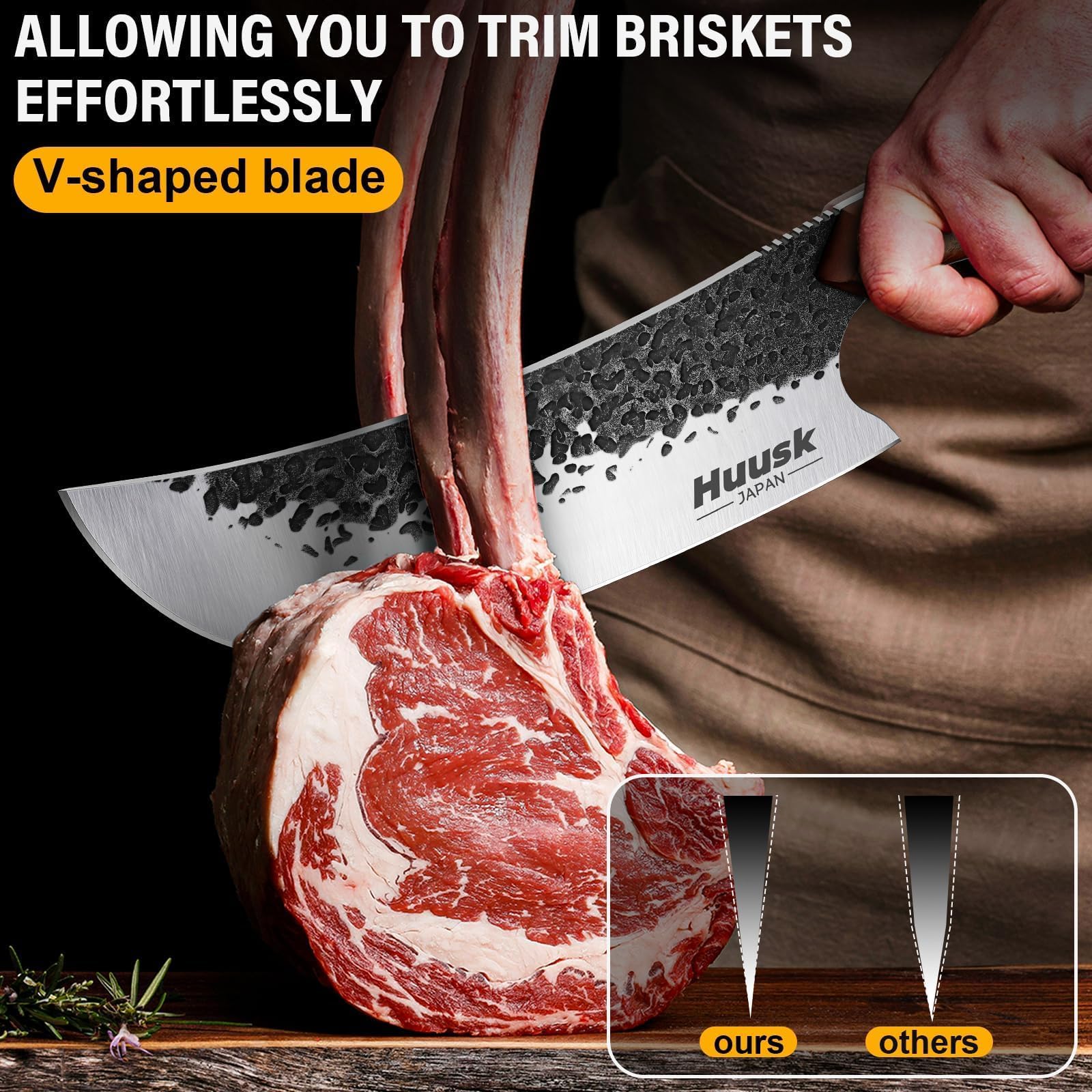 Huusk knife shows full tang handle for balanced durability.