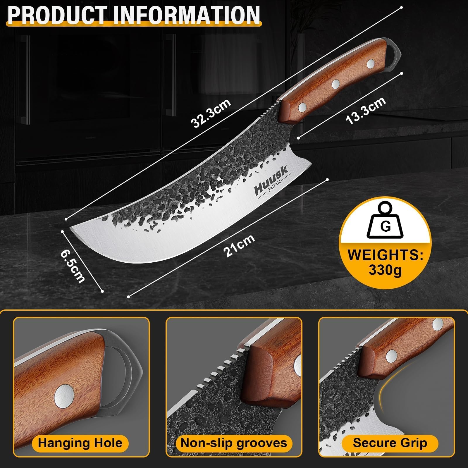Versatile tool for chopping, slicing, and boning tasks.