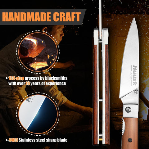 Huusk cocobolo wood handle detail with warm grip and subtle fragrance