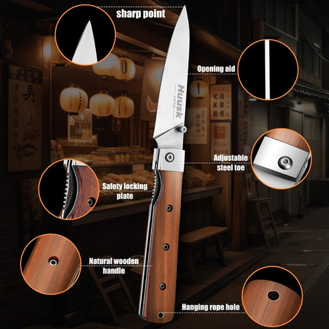 Huusk compact portable knife tucked in pocket for easy travel